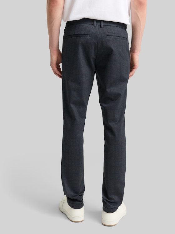 TTTRAVIS SLIM chino trousers in piqué jersey - navy tonal check