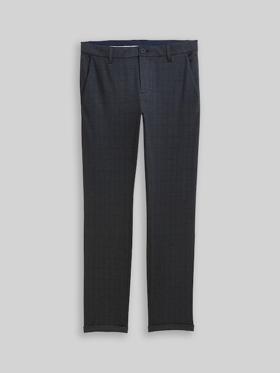 TTTRAVIS SLIM chino trousers in piqué jersey - navy tonal check