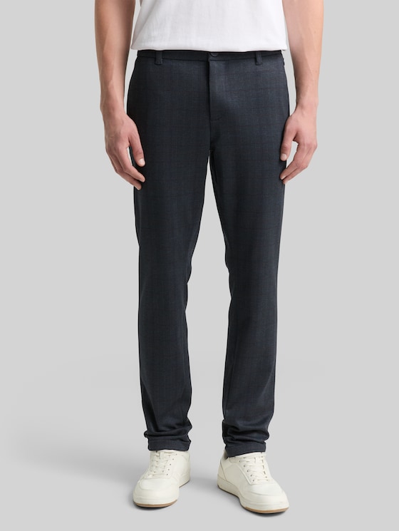 TTTRAVIS SLIM chino trousers in piqué jersey - navy tonal check