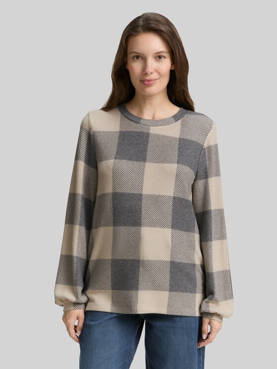 Long-sleeved shirt with pattern - black taupe cosy check