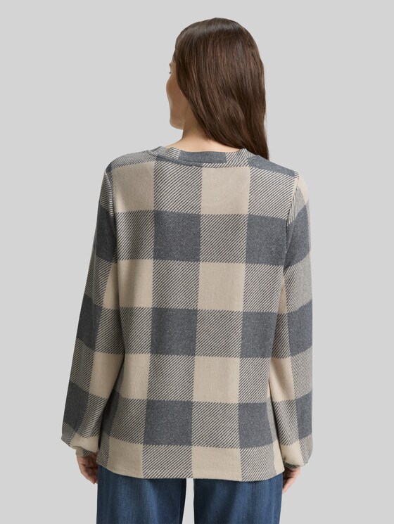 Long-sleeved shirt with pattern - black taupe cosy check