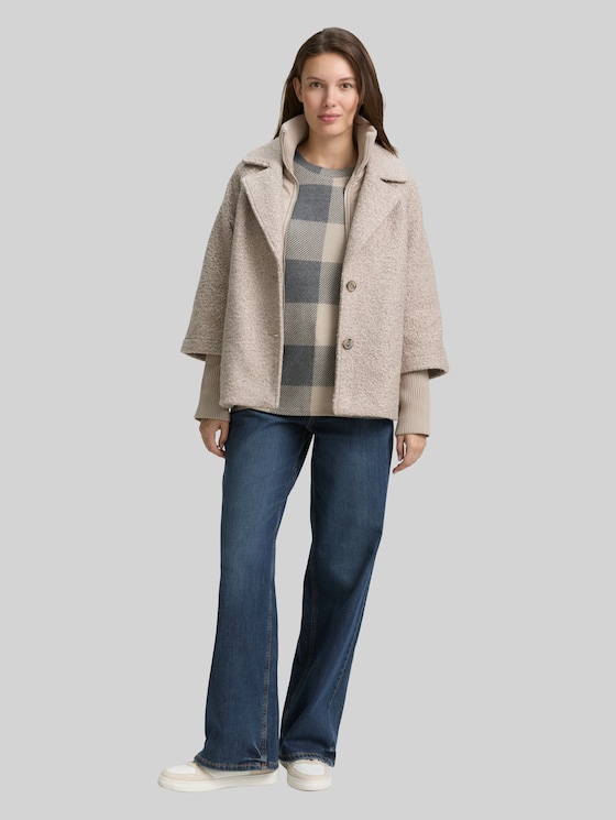 Long-sleeved shirt with pattern - black taupe cosy check