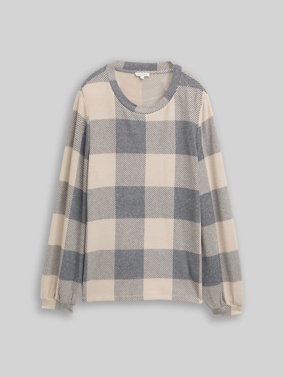 Long-sleeved shirt with pattern - black taupe cosy check