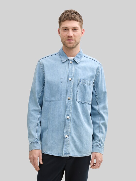 Comfort fit denim shirt with breast pocket - Used Bleached Blue Denim