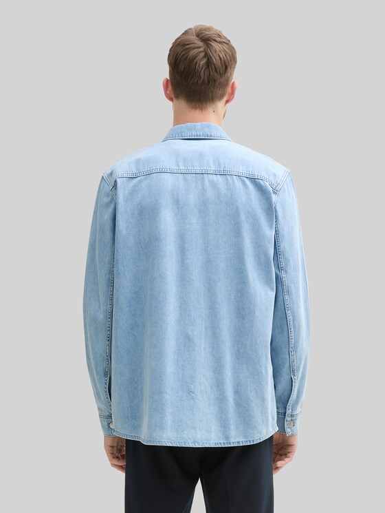 Comfort fit denim shirt with breast pocket - Used Bleached Blue Denim