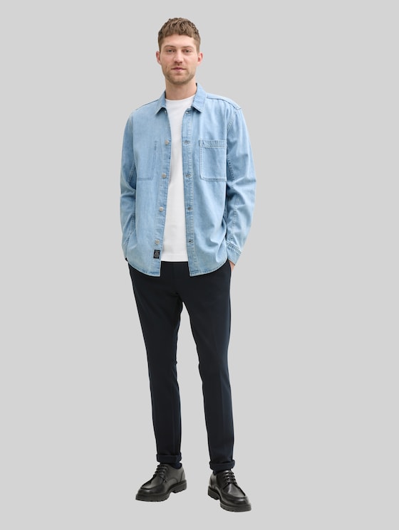Comfort fit denim shirt with breast pocket - Used Bleached Blue Denim