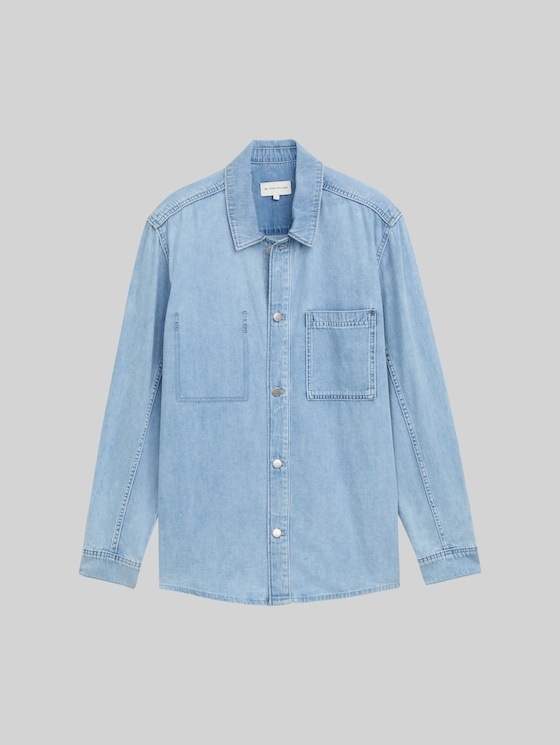 Comfort fit denim shirt with breast pocket - Used Bleached Blue Denim