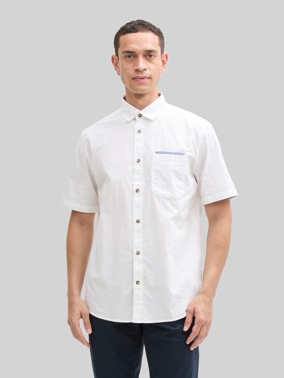 Regular fit short sleeve shirt with breast pocket - White