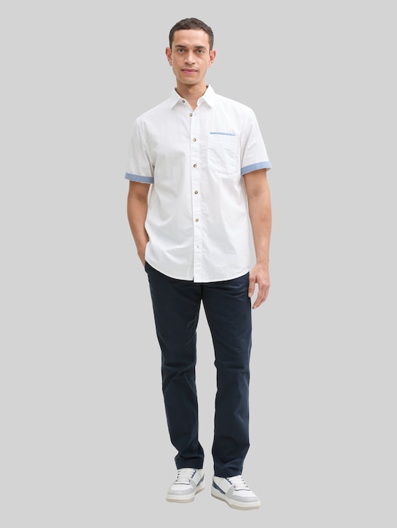 Regular fit short sleeve shirt with breast pocket - White