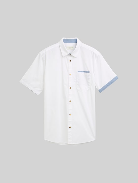 Regular fit short sleeve shirt with breast pocket - White