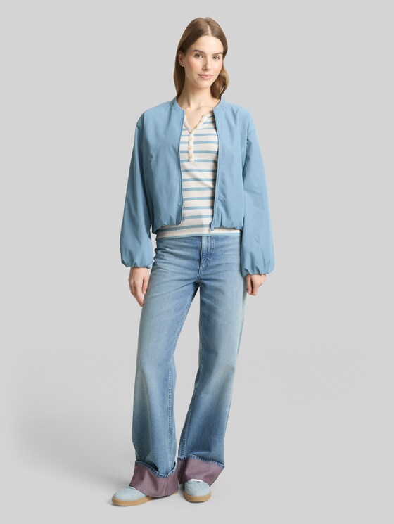 Slim-fit long-sleeved Henley - calm blue white stripe