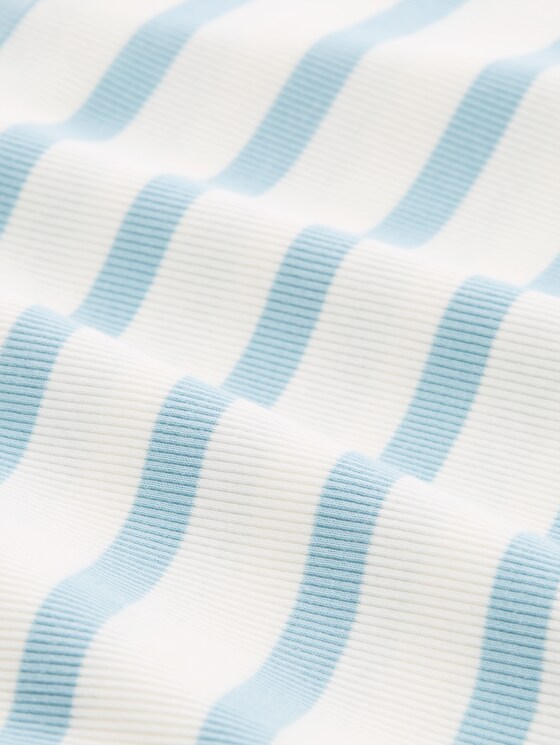 Slim-fit long-sleeved Henley - calm blue white stripe