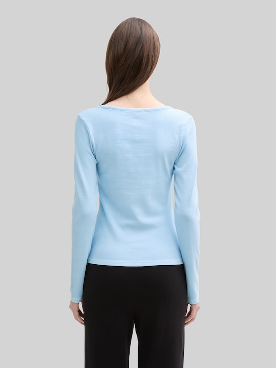Long-sleeved shirt with decorative button placket - dusty sky blue