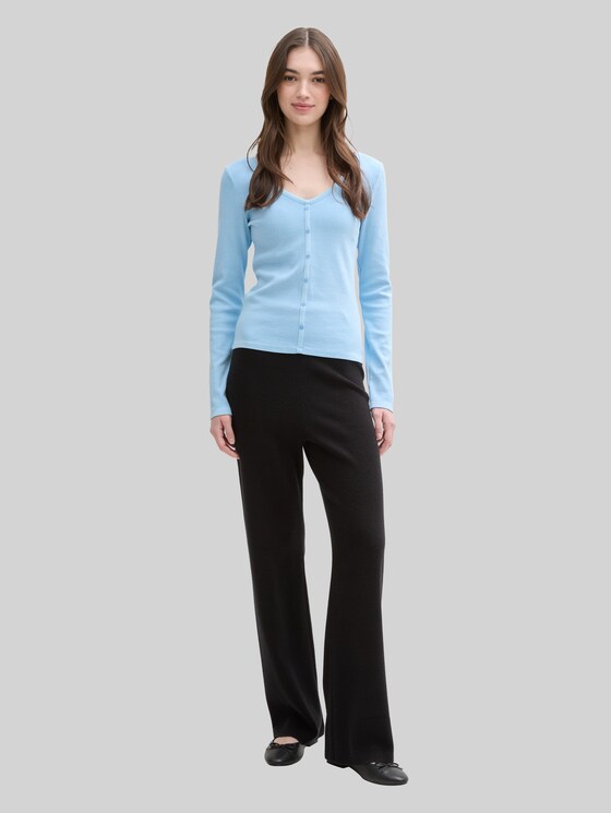Long-sleeved shirt with decorative button placket - dusty sky blue