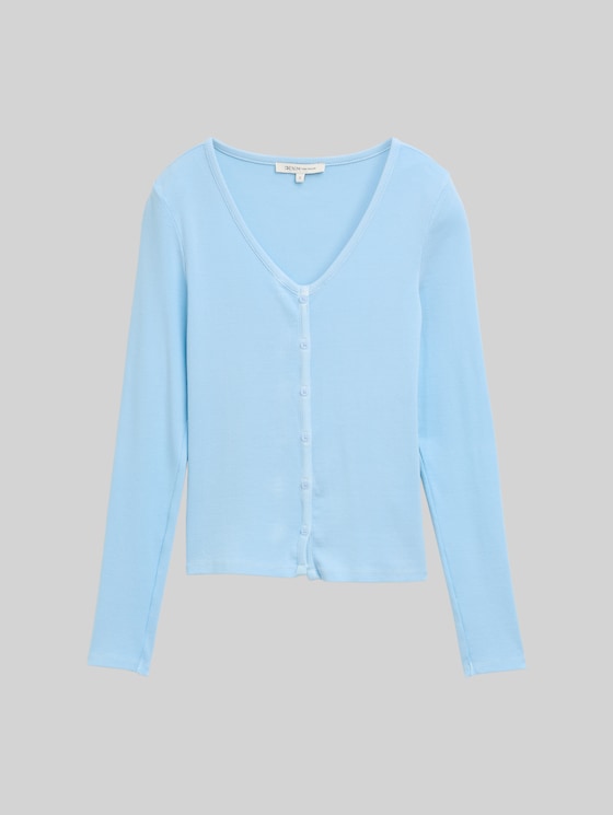 Long-sleeved shirt with decorative button placket - dusty sky blue