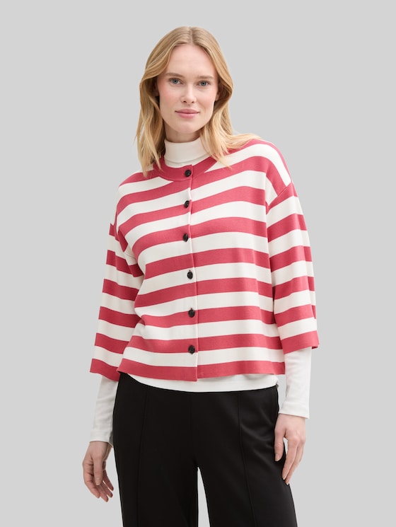Cardigan with stripe pattern - red offwhite block stripe