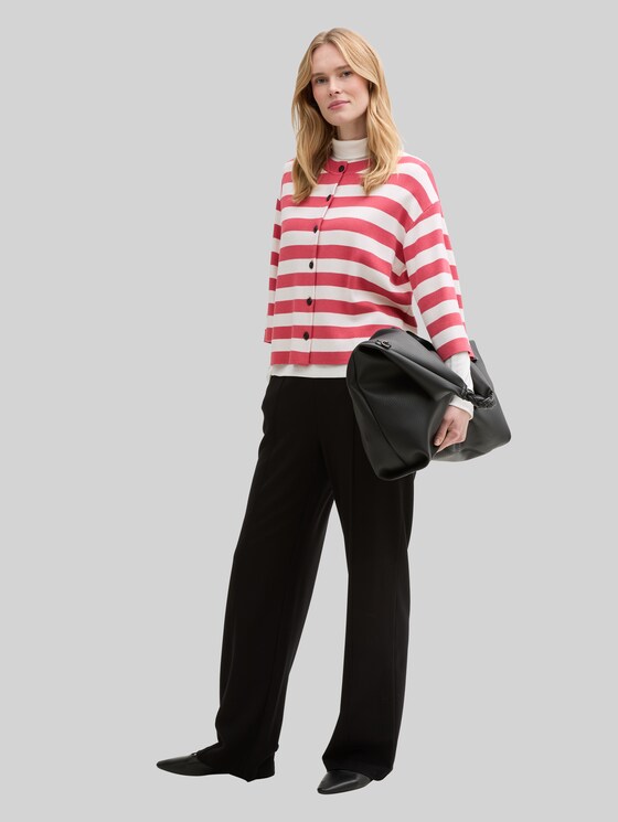 Cardigan with stripe pattern - red offwhite block stripe