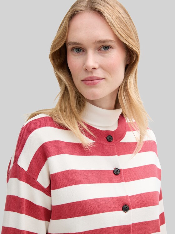 Cardigan with stripe pattern - red offwhite block stripe