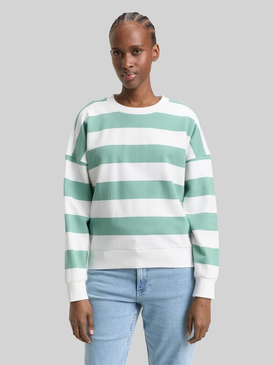 Loose fit sweatshirt - bleached green white stripe