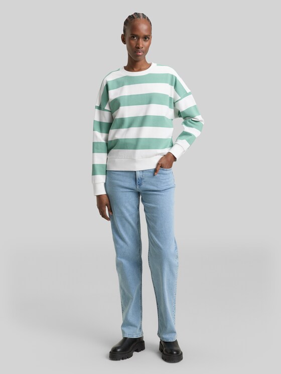 Loose fit sweatshirt - bleached green white stripe