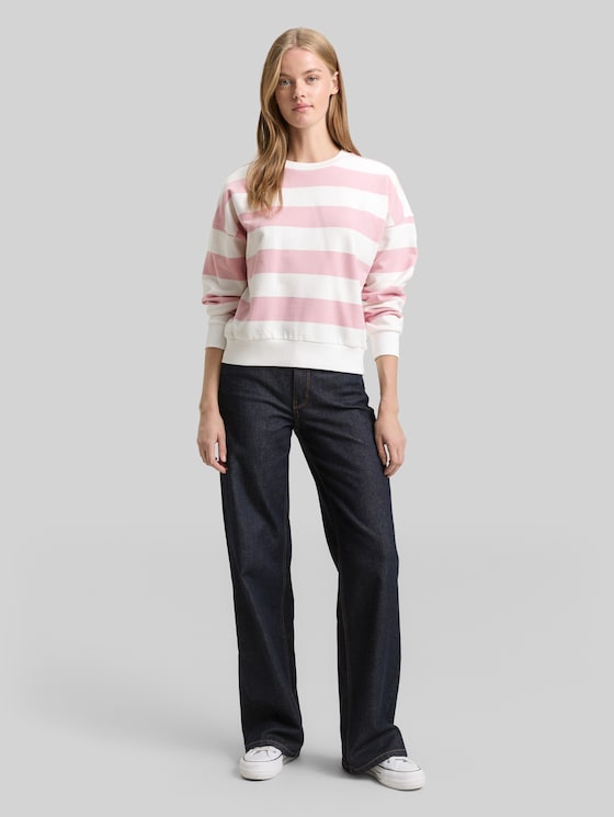 Loose fit sweatshirt - soft rose white stripe