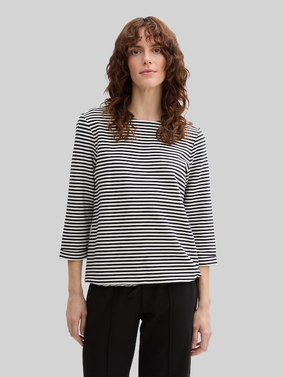 Long-sleeved top with button details - offwhite navy regular stripe