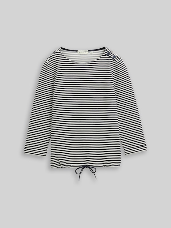 Long-sleeved top with button details - offwhite navy regular stripe