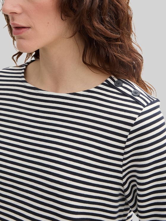 Long-sleeved top with button details - offwhite navy regular stripe