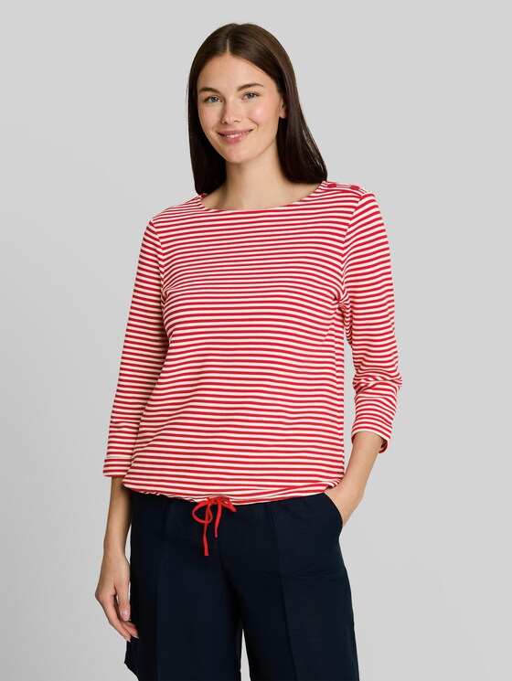 Long-sleeved top with button details - red offwhite regular stripe