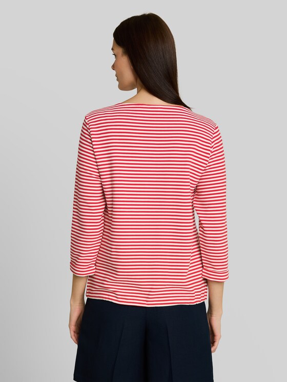 Long-sleeved top with button details - red offwhite regular stripe
