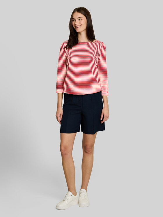 Long-sleeved top with button details - red offwhite regular stripe