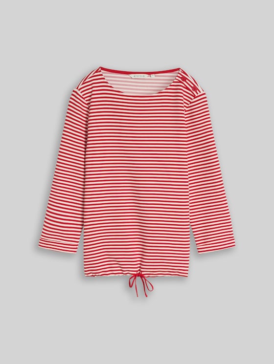 Long-sleeved top with button details - red offwhite regular stripe