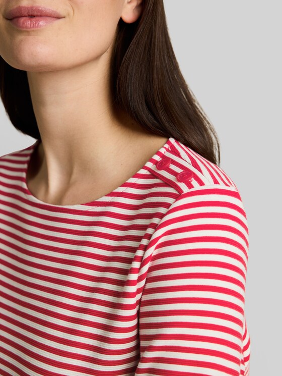 Long-sleeved top with button details - red offwhite regular stripe