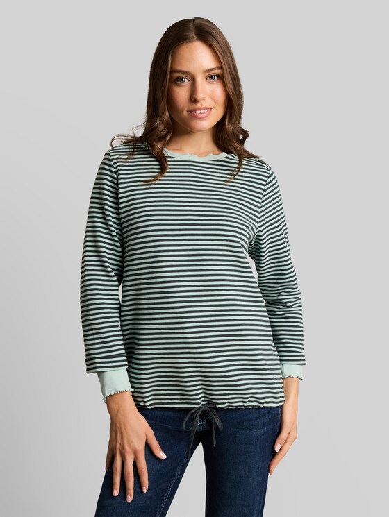 Long-sleeved top with button details - darkest olive green stripe