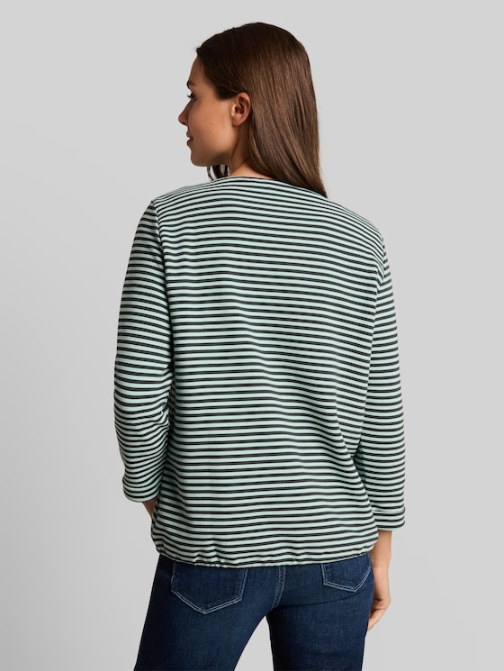 Long-sleeved top with button details - darkest olive green stripe