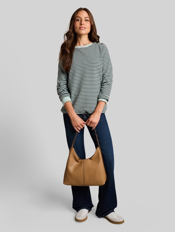 Long-sleeved top with button details - darkest olive green stripe