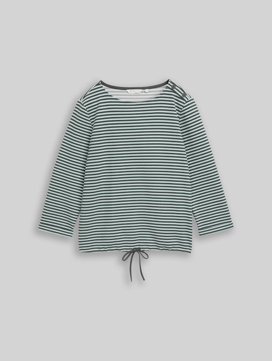 Long-sleeved top with button details - darkest olive green stripe