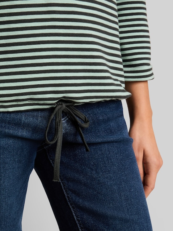 Long-sleeved top with button details - darkest olive green stripe