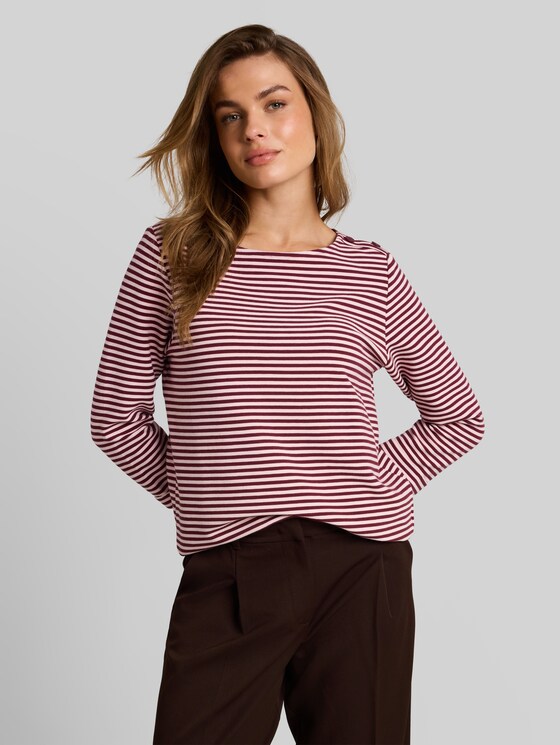 Long-sleeved top with button details - light pink preppy plum stripe