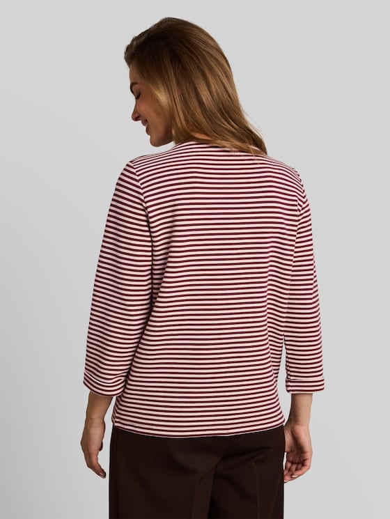 Long-sleeved top with button details - light pink preppy plum stripe