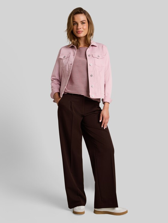 Long-sleeved top with button details - light pink preppy plum stripe