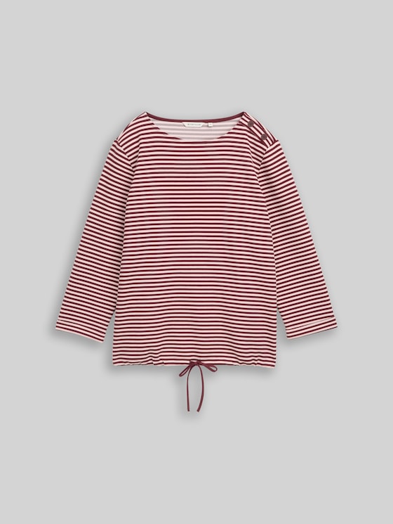 Long-sleeved top with button details - light pink preppy plum stripe