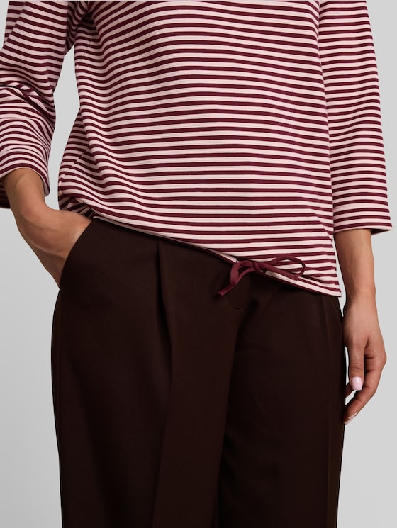 Long-sleeved top with button details - light pink preppy plum stripe