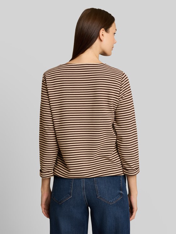 Long-sleeved top with button details - dark brown beige stripe