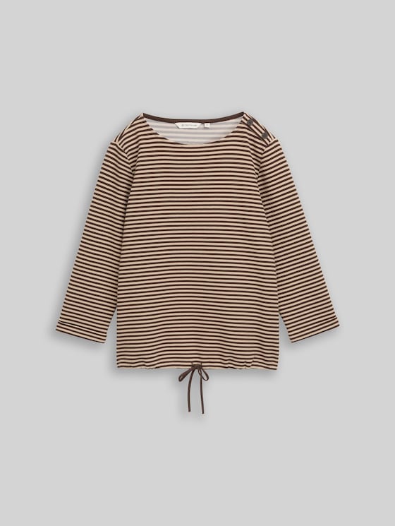 Long-sleeved top with button details - dark brown beige stripe