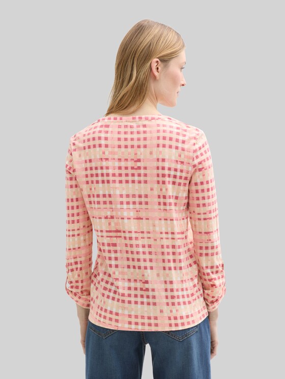 Henley long-sleeved shirt with pattern - berry red check design