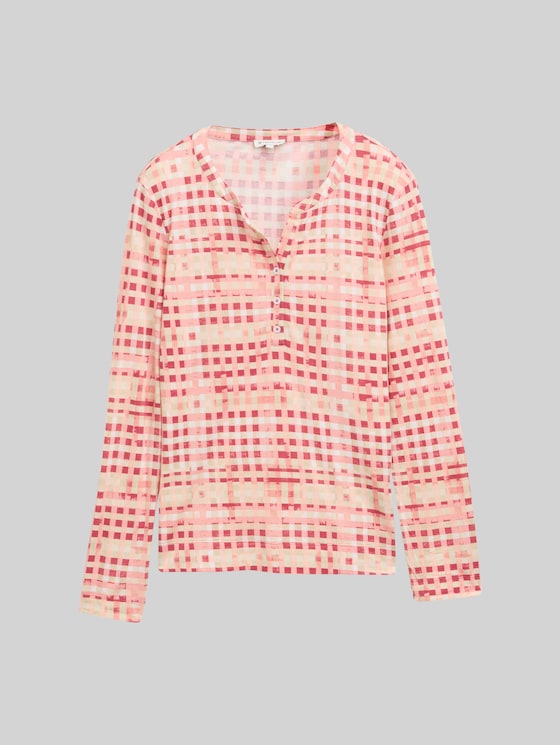 Henley long-sleeved shirt with pattern - berry red check design