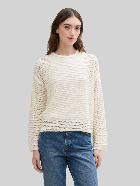 Jumper with lace pattern - off white