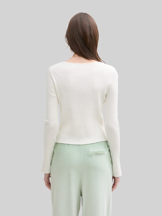 Ribbed cardigan with sleeve slits - off white