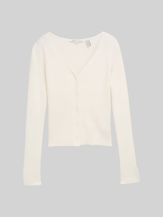 Ribbed cardigan with sleeve slits - off white